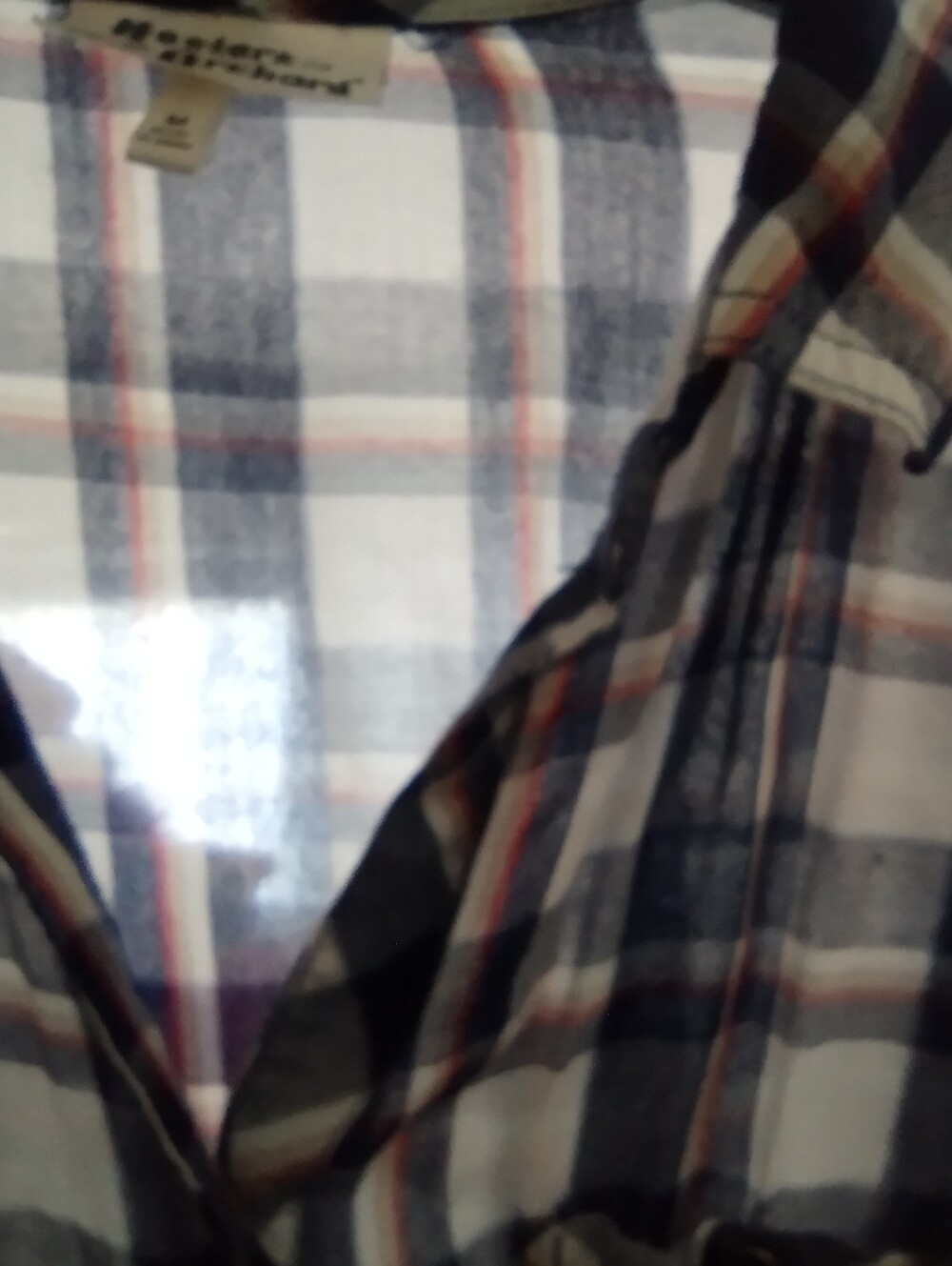 Hester & Orchard Anthropologie Plaid Rayon Button-Up Shirt Navy White Red Medium - Picture 11 of 11